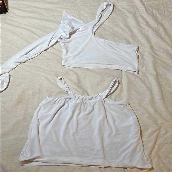 White Two-Piece Crop Top Set - Picture 2 of 4